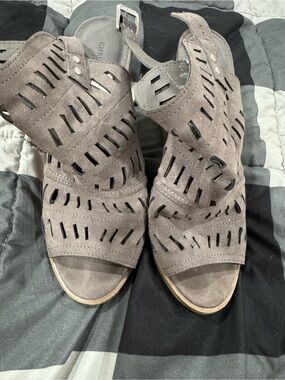 Christian Siriano Taupe Cutout Suede Heeled Sandals